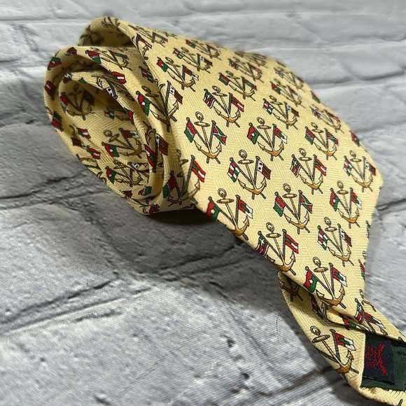 Vintage 90s Y2K Tommy Hilfiger Silk Necktie Flags Nautical Anchor - Picture 12 of 13